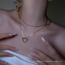 Double layer wear clavicle chain summer charm personality choker heart necklace chain